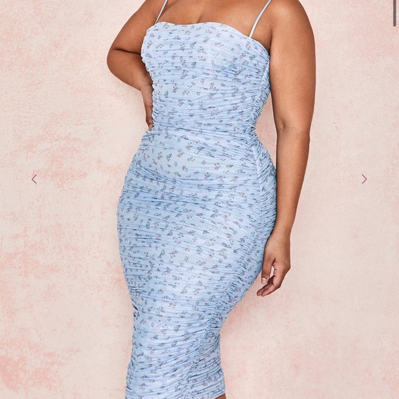 House of CB Blue Floral Ruched Midi Dress - Picture 3 of 7